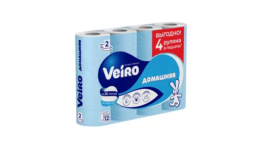 Бумага туалетная Veiro Домашняя белая 2-слойная 12 рулонов