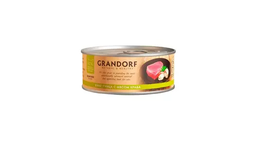 Влажный корм Grandorf для любых кошек, беззерновой, филе тунца с мясом краба 70гр