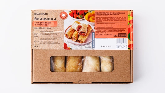 Блинчики с клубникой и персиком, зам.