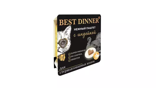 Влажный корм Best Dinner, нежный паштет для стерилизованных кошек с индейкой 100гр