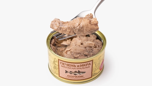 Печень и&nbsp;икра минтая натуральные кусочками, 185 г