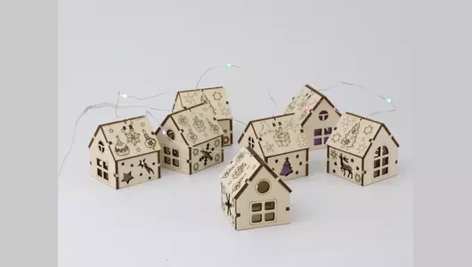 Деревянный конструктор 3D Drovo Гирлянда Новогодние домики