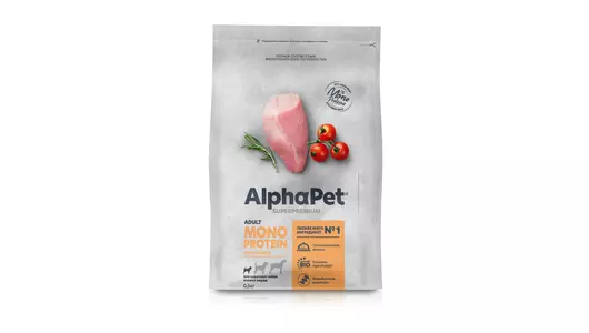 ALPHAPET MONOPROTEIN Adult Корм сух.индейка д/собак мелких пород 500г