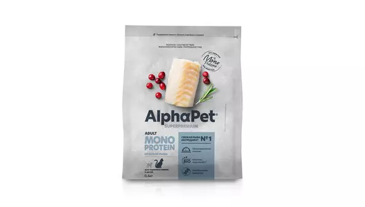 ALPHAPET MONOPROTEIN Adult Корм сух.белая рыба д/кошек 400г