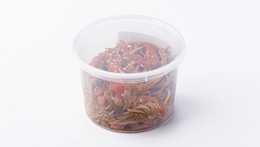 Лапша веган гречневая соба с овощами и соусом терияки, кафе Лапша веган гречневая соба с овощами и соусом терияки, кафе