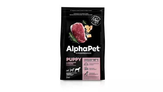 ALPHAPET Puppy Корм сух.говядина с рубцом д/щенков,беременных и кормящих собак круп.пор.3кг