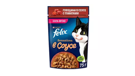 Влажный корм Felix Sensations для взрослых кошек, с говядиной в соусе с томатами 75&nbsp;г