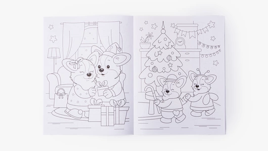 Книжка-раскраска с наклейками "Корги и зимние истории"