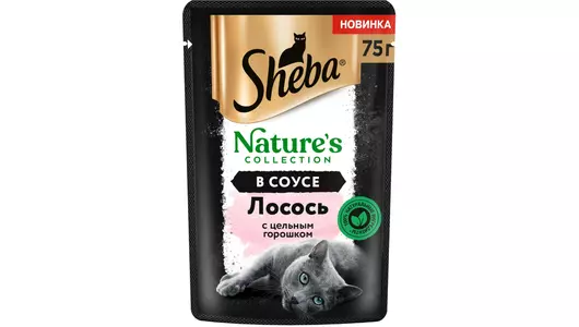 SHEBA 75гр Корм для кошек Natures Лосось с цельным горошком в соусе (пауч)