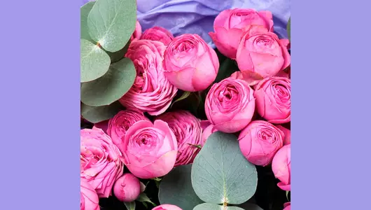 Авторский букет «Жизель» из&nbsp;розовых кустовых роз и&nbsp;эвкалипта FMART by flowwow