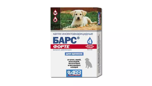 Барс ФОРТЕ капли для щенков 4 пипетки, от блох,вшей и клещей (фипронил) (АВЗ) Барс ФОРТЕ капли для щенков 4 пипетки, от блох,вшей и клещей (фипронил) (АВЗ)
