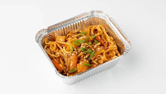 Лапша удон с креветками в соусе терияки