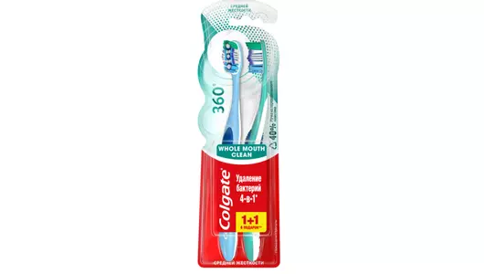 Зубная щетка Colgate 360 Суперчистота 1+1 средней жесткости в ассортименте