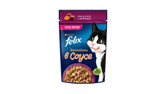 FELIX Sensations 75гр Корм для кошек Утка в соусе с морковкой пауч