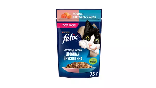 Влажный корм Felix Двойная Вкуснятина для кошек, с лососем и форелью, в желе 75&nbsp;г