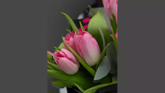 Нежный дизайнерский букет из&nbsp;21 розового тюльпана