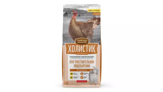 ДЕРЕВЕНСКИЕ ЛАКОМСТВА Холистик Премьер Корм сух.индейка д/кошек с чувствительным пищевар.2кг