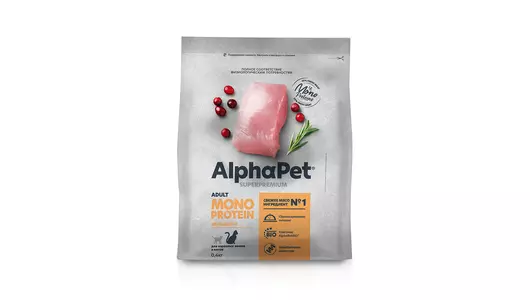 ALPHAPET MONOPROTEIN Adult Корм сух.индейка д/кошек 400г