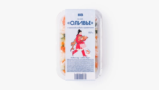 Салат "Оливье" с красной рыбой и креветками