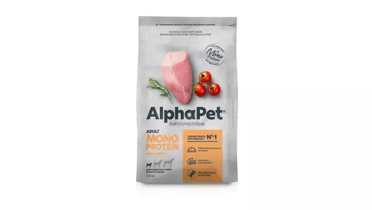 ALPHAPET MONOPROTEIN Adult Корм сух.индейка д/собак мелких пород 1,5кг