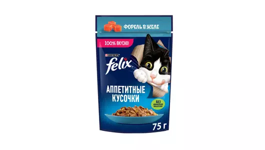 Влажный корм Felix Аппетитные кусочки для взрослых кошек, с форелью в желе 75 г