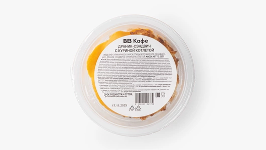 Драник-сэндвич с&nbsp;куриной котлетой, кафе