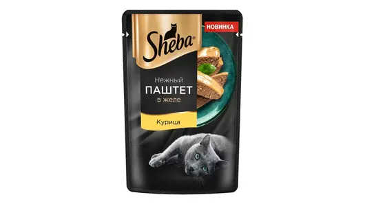 Влажный корм Sheba для любых кошек, нежный паштет в желе, с курицей 75 гр