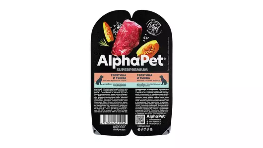 ALPHAPET Adult Sensitive Корм влаж.телятина,тыква д/собак с чувств.пищевар.лам.100г