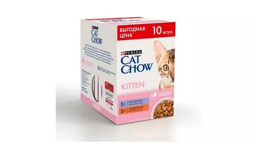 Влажный корм Cat Chow  набор для котят, с ягненком 5 шт. х 85 г, с индейкой в соусе 5 шт. х 85 г