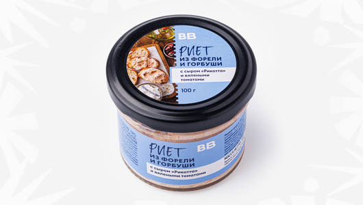 Риет из форели и горбуши с сыром "Риккота" и вялеными томатами, 100 г