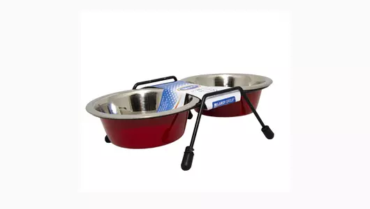 DUVO+ Миска для животных металлическая двойная на подставке, красная, D16см/950мл (Бельгия)