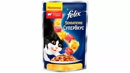 FELIX Sensations 75гр для кошек Говядина Сыр пауч