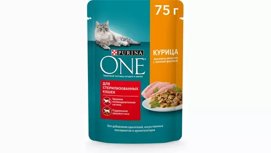 Влажный корм для кошек Purina ONE Sterilised для стерилизованных, в соусе с курицей и зеленой фасолью, 75&nbsp;г