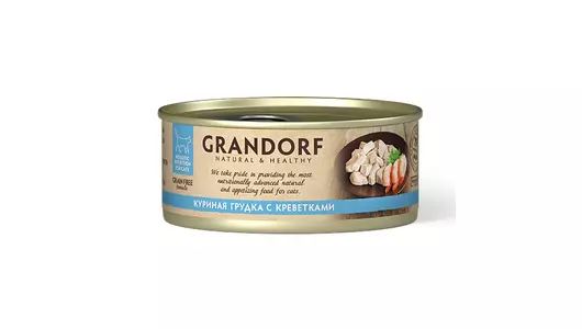 GRANDORF Корм влаж.куриная грудка с креветками д/кошек конс.70г