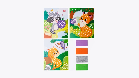 Мозаика-аппликация "Енотик, лисичка, тигрёнок"