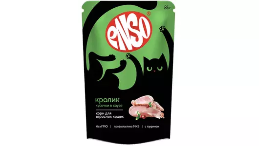 Корм влажный ENSO полнорационный для любых кошек, кусочки в соусе с кроликом, пауч 85г