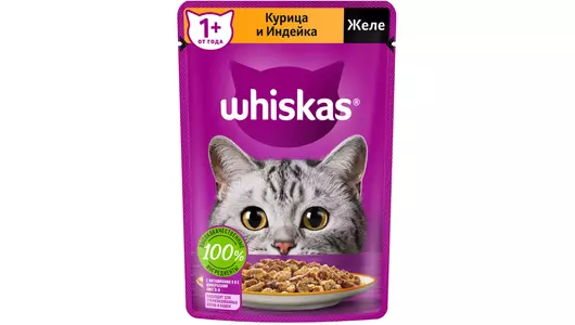 WHISKAS 75гр Корм для кошек Желе Курица и Индейка