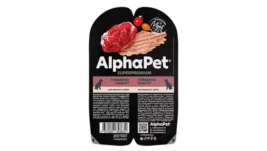 ALPHAPET Superpremium Корм влаж.говядина паштет д/собак лам.100г