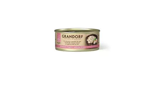 Влажный корм Grandorf для любых кошек, беззерновой, куриная грудка с мясом краба 70гр