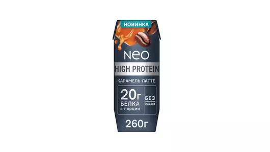 Молочный коктейль Neo High Protein высокобелковый карамельный латте без добавления сахара 260 г