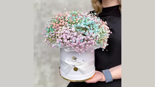 Шляпная коробка с&nbsp;гипсофилой (размер XL) FMART by flowwow