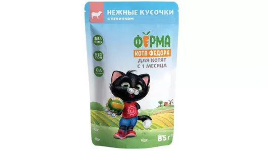 Влажный корм Мнямс Ферма кота Фёдора нежные кусочки с ягненком для любых котят 85г