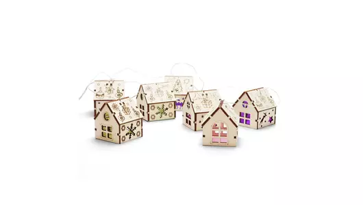 Деревянный конструктор 3D Drovo Гирлянда Новогодние домики