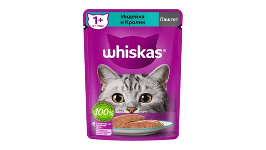 WHISKAS 75гр Корм для кошек Паштет Индейка и Кролик