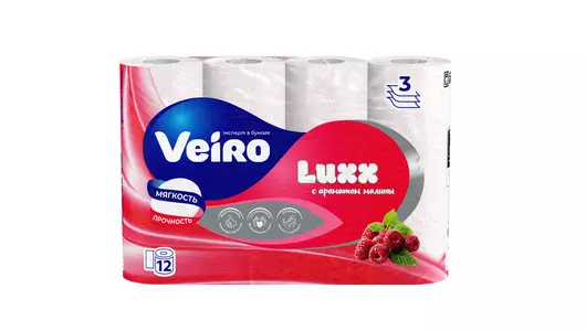 Бумага туалетная Veiro Luxoria с ароматом малины белая 3-слойная 12 рулонов