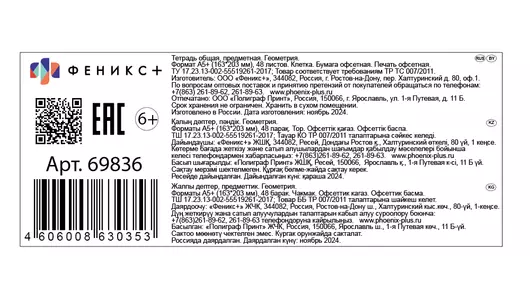 Тетрадь общая Феникс+ предметная Селфи Геометрия A5 48 листов в клетку на скрепке