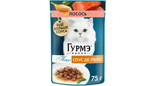 Влажный корм Гурмэ Перл Соус Де-люкс для любых кошек, с лососем в роскошном соусе, Пауч 75гр
