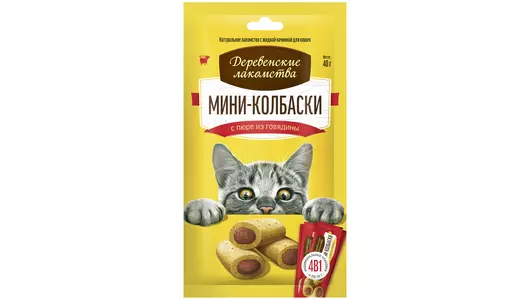 ДЕРЕВЕНСКИЕ ЛАКОМСТВА Мини-колбаски с пюре из говядины д/кошек 4х10г