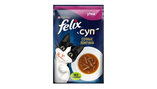 Влажный корм Felix Суп Сочные Ломтики для любых взрослых кошек, с уткой , пауч, 48г