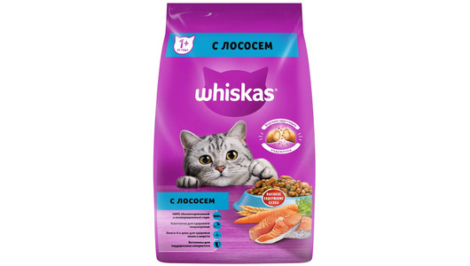 WHISKAS 1,9кг для кошек Подушечки/паштет Лосось